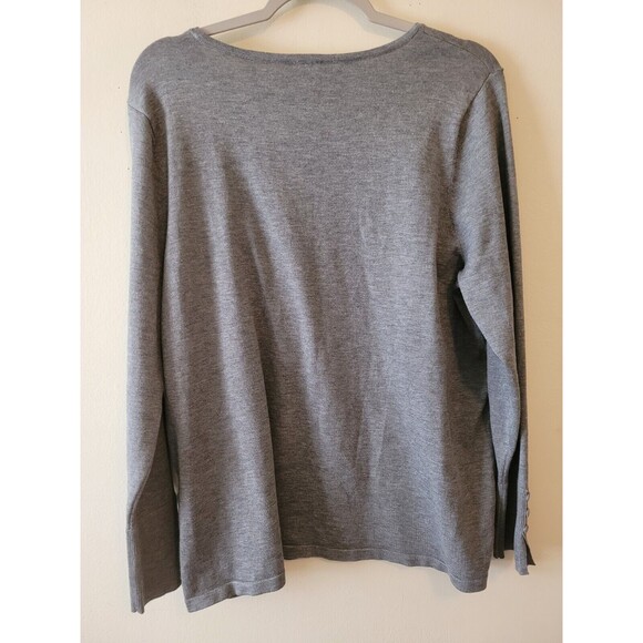 Chicos Gray Minimalist Fall Knit Button Sleeve Pullover Lightweight Sweater XL - Picture 5 of 5